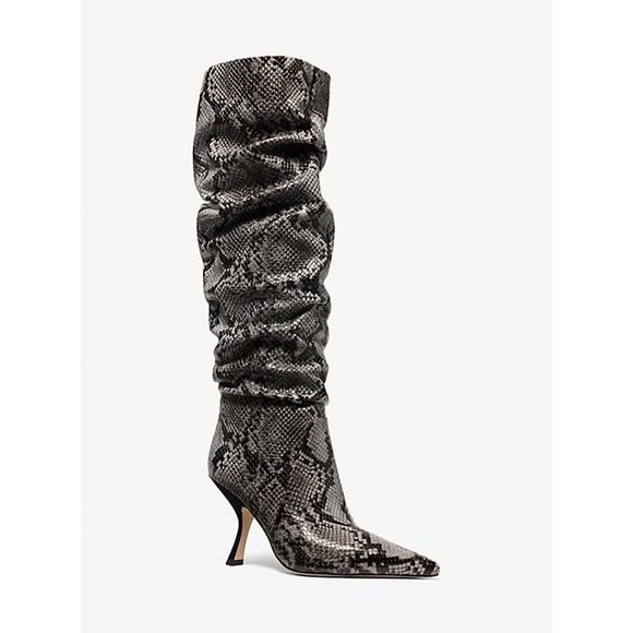 MICHAEL KORS LUNA SNAKE EMBOSSED SLOUCHY KNEE HIGH LEATHER BOOT SZ 8M $325 MSRP - Picture 1 of 8